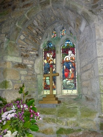 Staind glass windows in Mawgan Church.