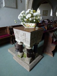 The font in Phillack Church.