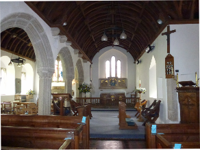 The interior of Manaccan Church.