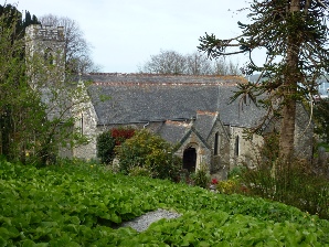 View of Mylor Church from the top of the steep graveyard.