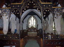 The aisle and altar in Phillack Church.
