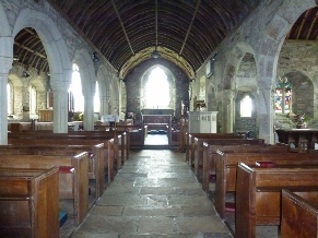 The aisle in St Mawgan in Meneage Church. 