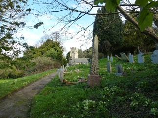Pathway through the churchyard to St Gluvias Church.