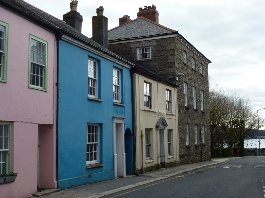 Brightly coloured houses in Penryn.